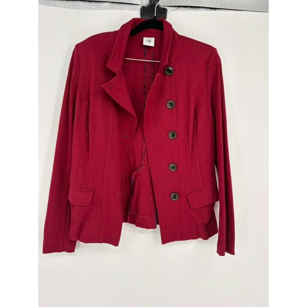 Cabi Blazer‎ Women 6 Red Tribute Jacket Military Knit 3175 Asymmetrical Button